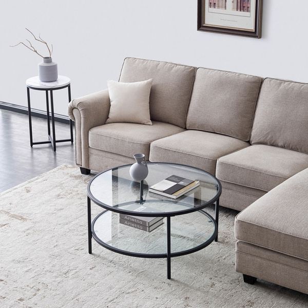 Luxurious custom living room American round coffee table European tempered glass coffee table