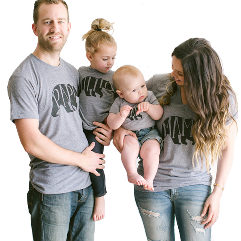 Parent-child summer wear 2021 t-shirt bear PAPA MAMA BABY family wear tshirt outfits