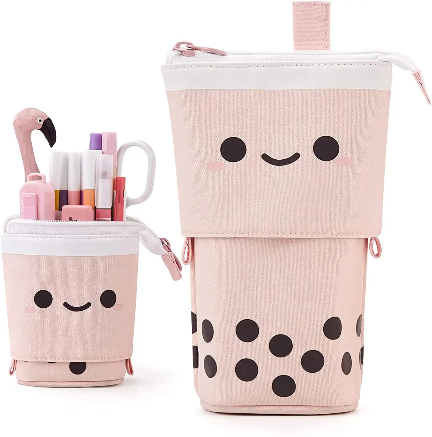 Cute Pencil Case Standing Pen Holder Telescopic Makeup Pouch Pop Up Cosmetics Bag with Kawaii Smile Face Stationery case