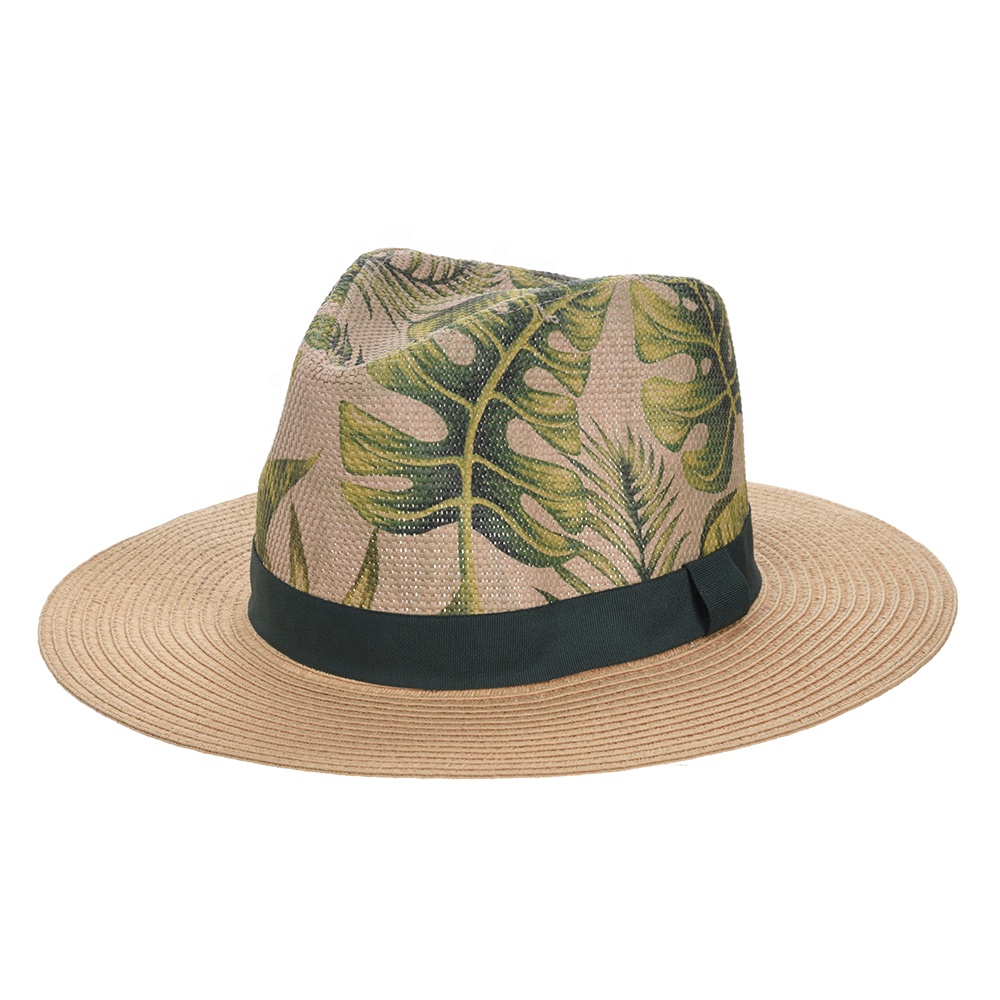 OEM Customized Fashion Print Wide Sun Beach Women Panama Fedora Paper Straw Hat,Fedora Hats Men Customize