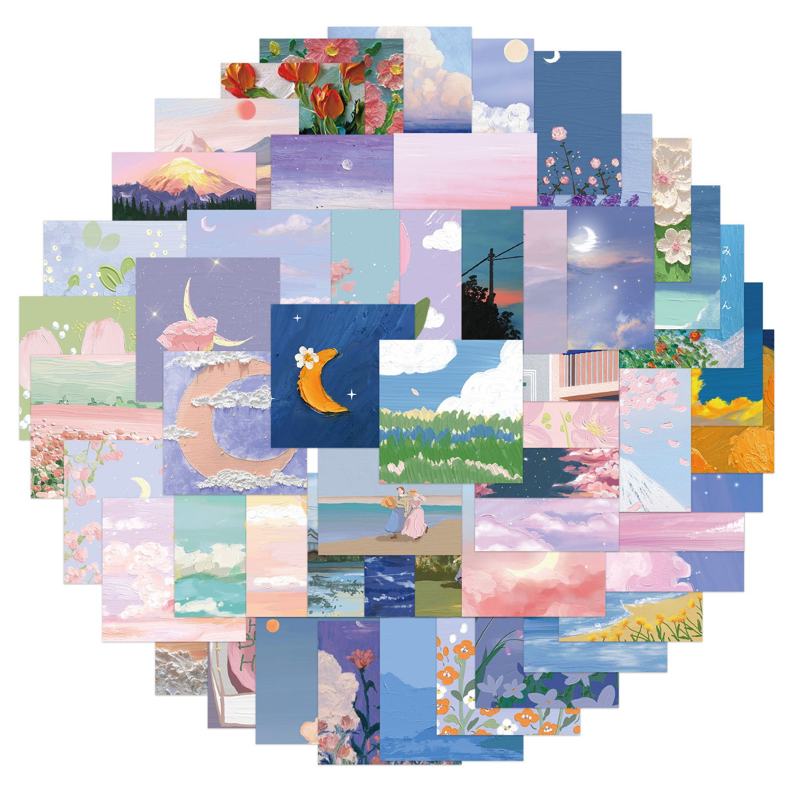 50PCS INS Style Landscape Oil Painting Aesthetic Stickers DIY Snowboard Laptop Luggage Fridge Guitar Graffiti Kid Toy Sticker