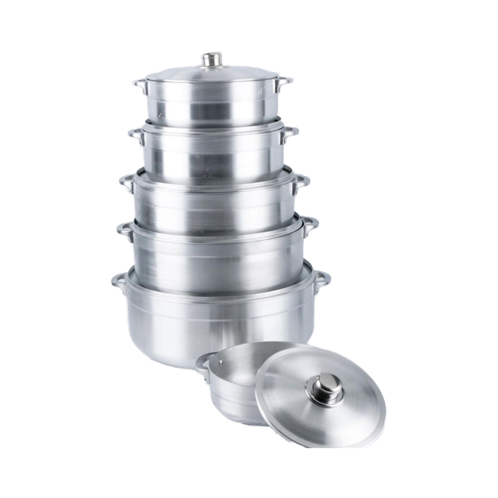 High Quality Heavy Aluminum 6-Piece Set Large Capacity Commercial Household Gas Stew Pot Nice Brush Surface Lids Metal Tooling