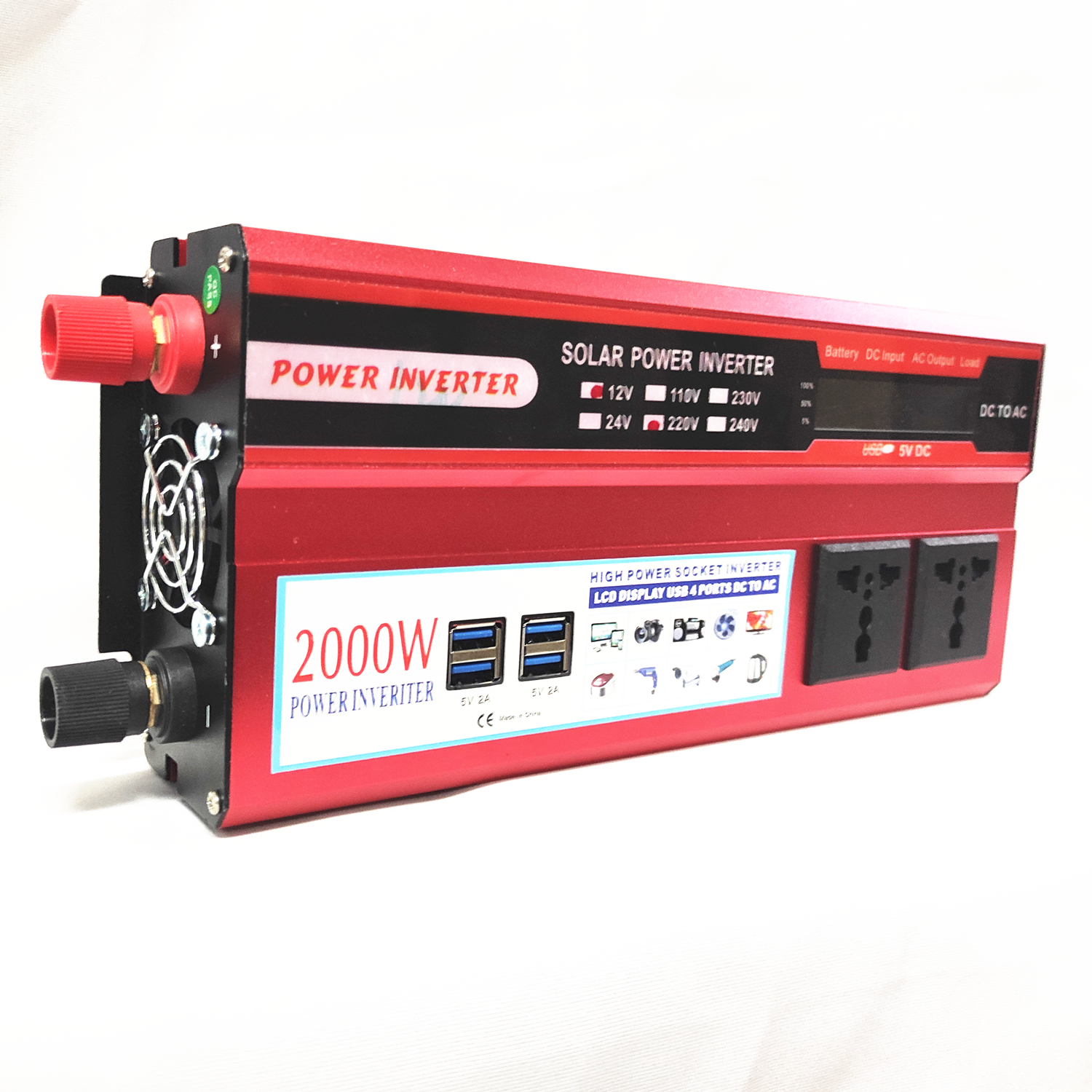 2000W Modified Sine Wave Inverter Dc 12V to AC 220V Car Inverter with Lcd Display