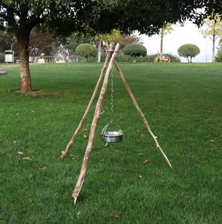 Portable Detachable Outdoor Barbecue Tripod Hanging Rack Stainless Steel Camping Campfire Grill Pot Hanger Stand Set