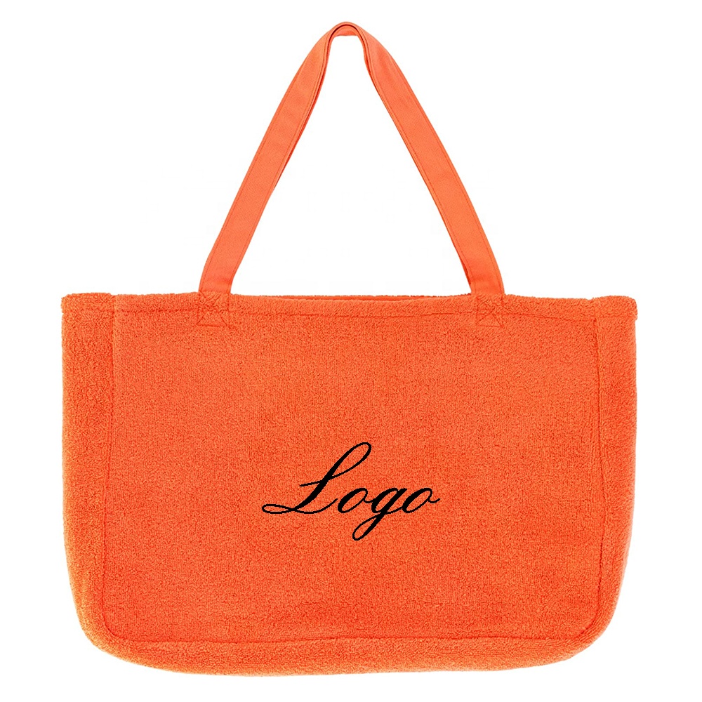 Women Large capacity 100% cotton terry cloth toweling tote bag towel beach bag