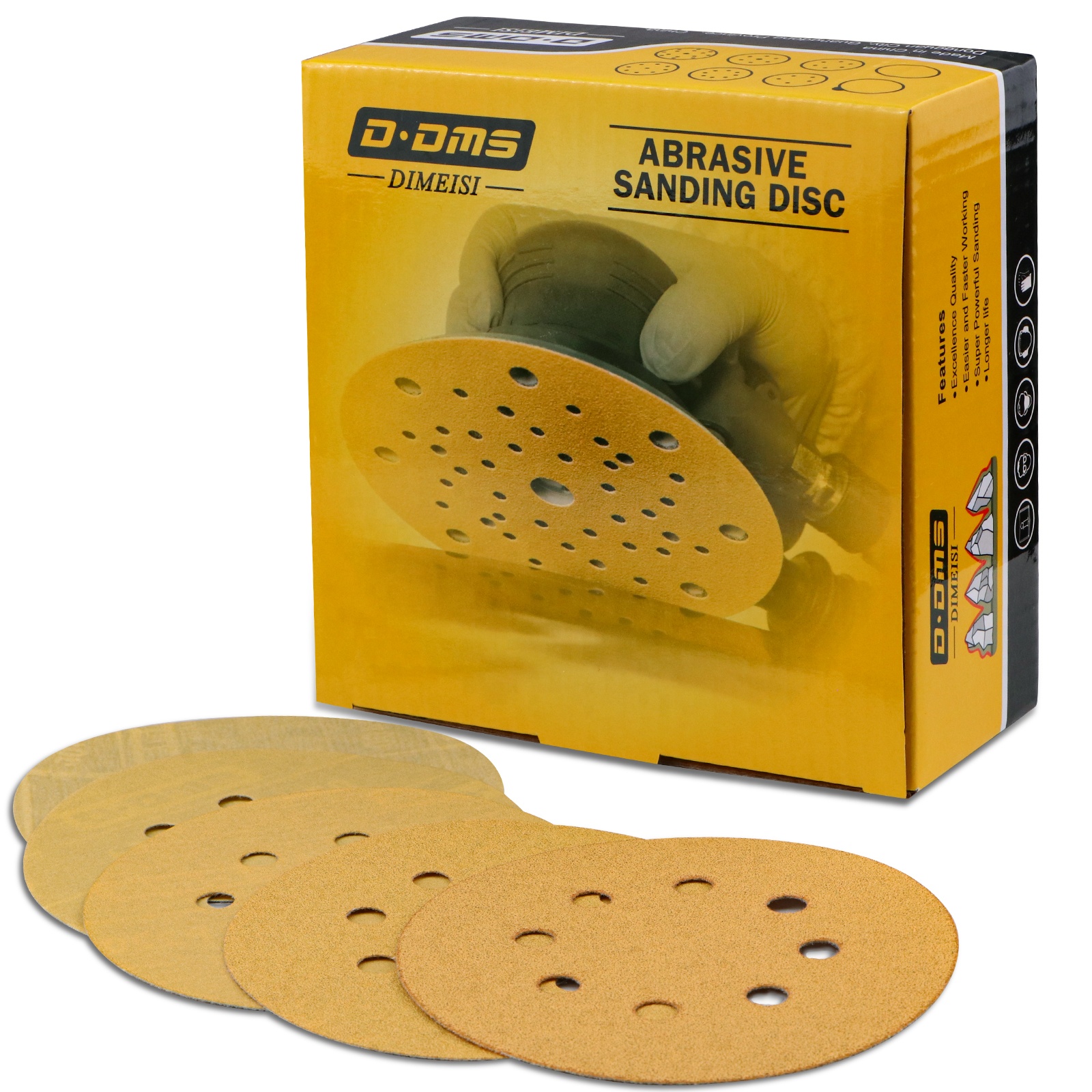 D DMS DIMEISI 362X Hot Sale 125mm 60 80 120 220 320 Assorted Grit 50pcs per Box Gold Sanding Discs