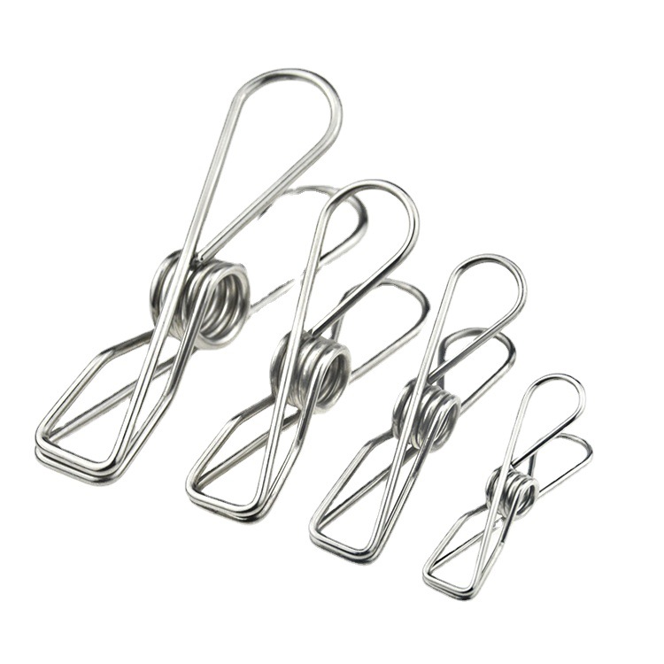Stainless Steel Strong Spring Wire Clip Clothespin Sock Clip Stainless Steel Spring Clip for Clothes Kitchen Living Room
