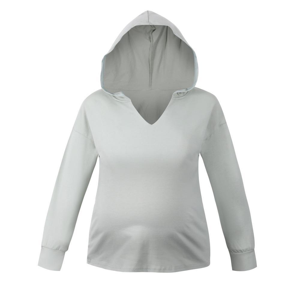 RTS fashion women v-neck hoodie shirt solid color long sleeve tops women pregnant clothes