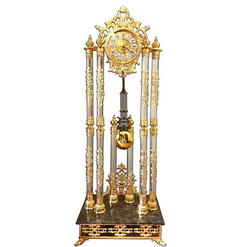 Brown Net Stone Crystal Time Decoration China Floor Standing Grandfather Clock