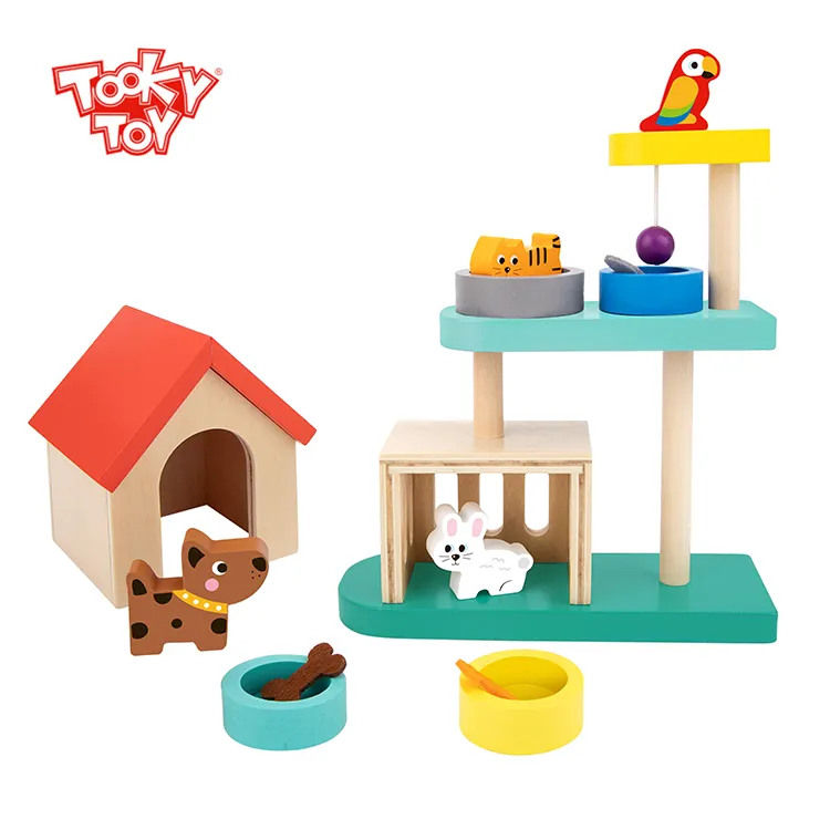 2021 New Kids Wooden Toys Family Pet Doll House Educational Toys For Children