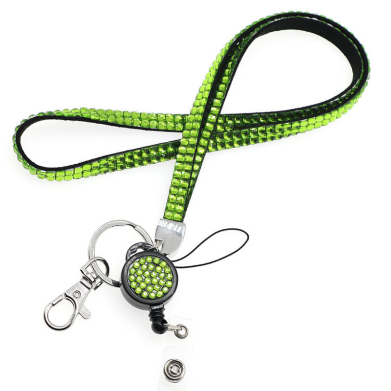Retractable Mobile Phone Hanging Rope Rhinestone Crystal Lanyard Keychain Necklace ID Badge Phone Antitheft Holder For CellPhone