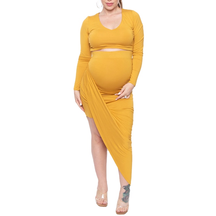 Custom women pregnant maternity dresses two piece sets photoshoot asymmetrical dress