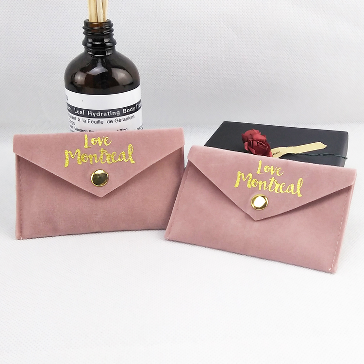 Luda gold foli logo button velvet gift bag Custom jewelry packaging pouch bag