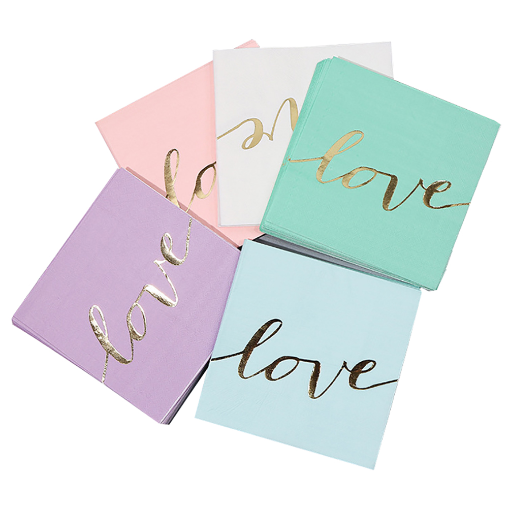 paper napkin suppliers Custom Made Love gold foil Printing Decorative Cocktail napkin