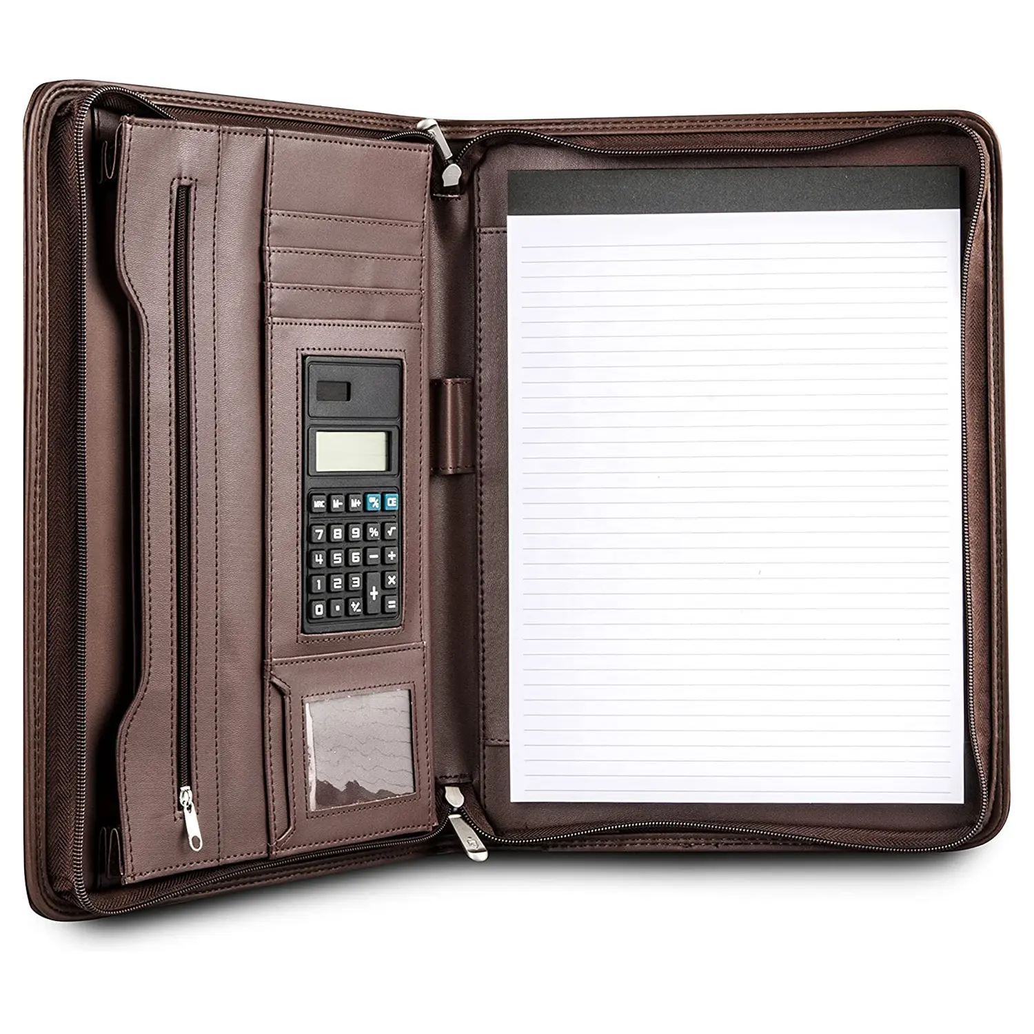 Premium PU Leather Business Portfolio Padfolio Binder Folder Resume Legal Document Organizer Calculator case with Zipper