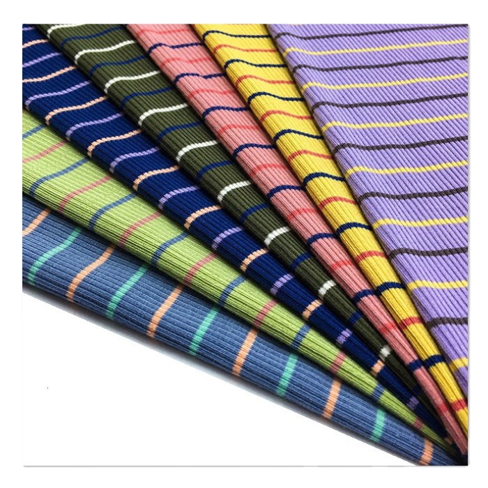 New fashion 2x2 rib yarn dyed 95%cotton 5%spandex rib stripes fabric
