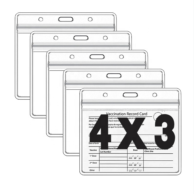 4 X 3" CDC Name Tags Badge Waterproof Clear Transparent Card Protector Record Vaccine Card Holder