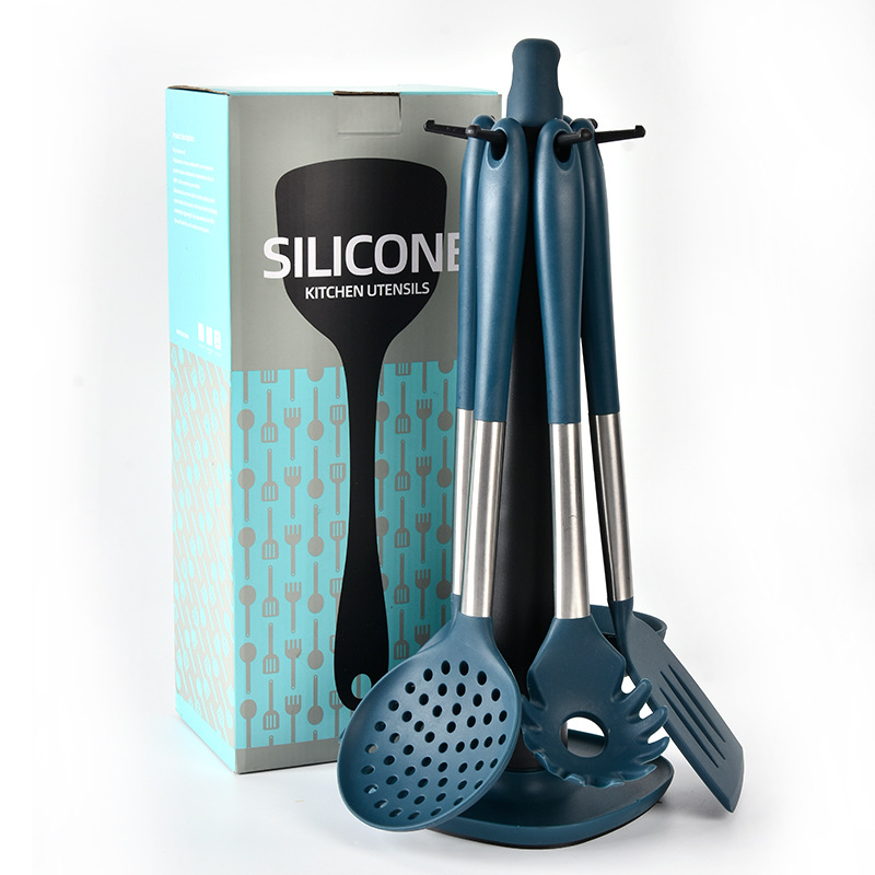 silicone spatula vintage kitchenware set 8pcs cookware kitchen utensils cutlery set cooking tools with base