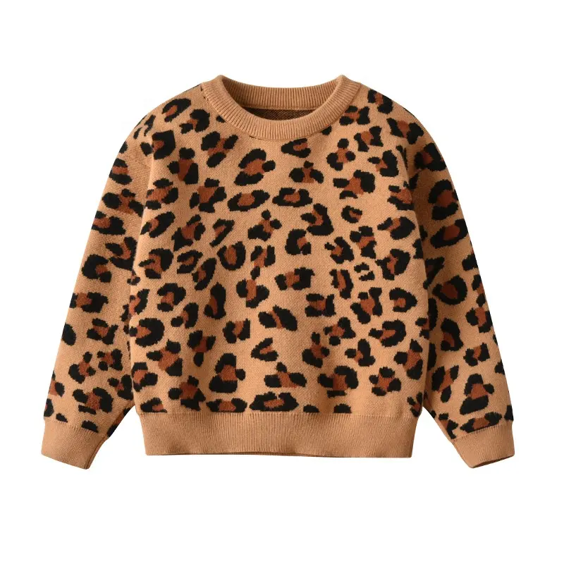 Hot sale baby girls cotton knitted Sweater leopard kids knit pullover sweater