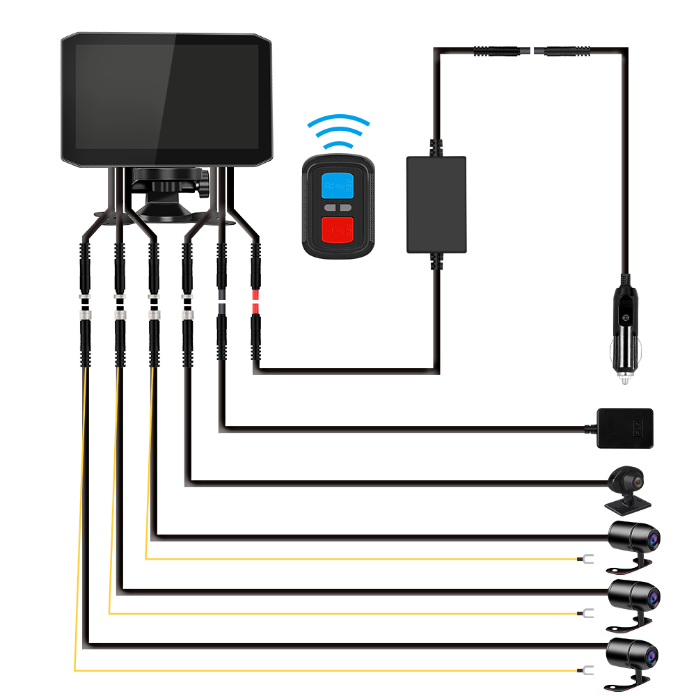 VSYS CE 4CH IR Night Vision 7.0' Backup Dash Camera Monitor Recording DVR Front Sides Rear for Semi Trailer Truck surveillance
