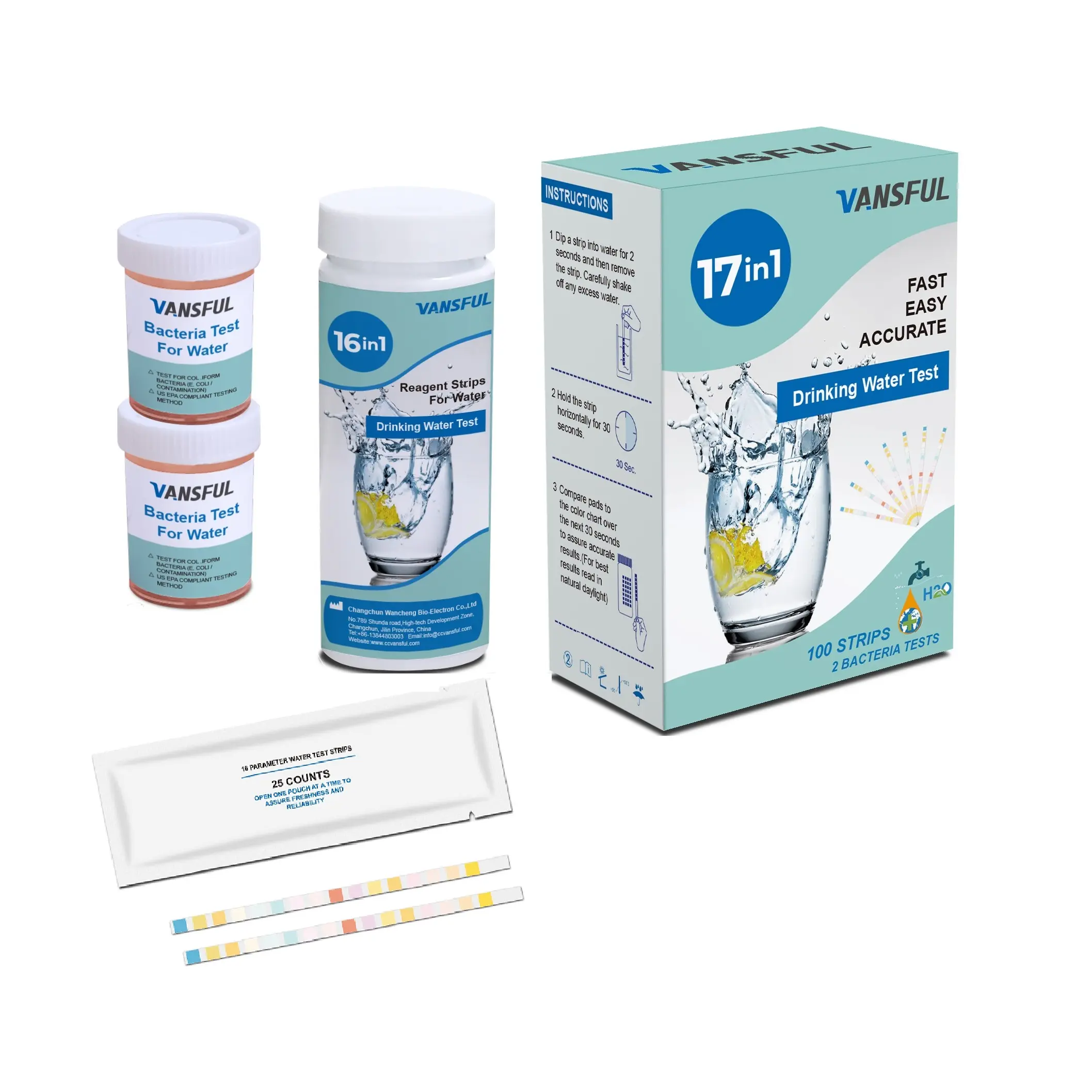 17 parameters Home Bacteria Drinking Water Quality Hardness Test Strips Kit E.coli bacterial detection