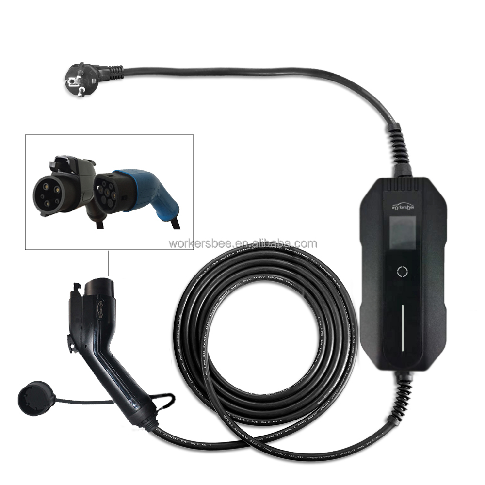 WORKERSBEE Заводская поставка AC тип 1 SAE J1772 EVSE портативный IC-CPD режим 2 зарядное устройство/Mennekes 10A / 16A кабель Ladekabel