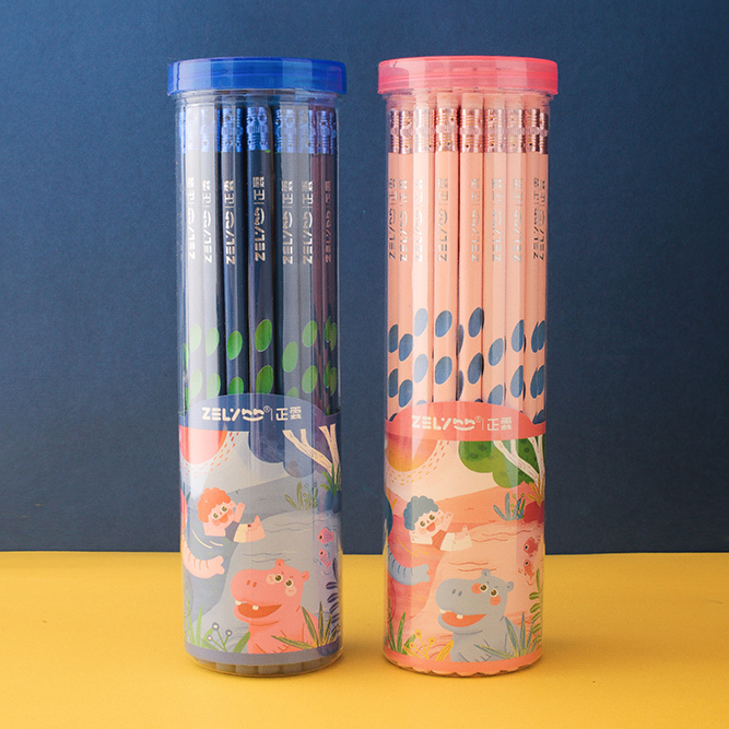 wood free HB pencil with hole with eraser 30 pcs PVC barrel packing