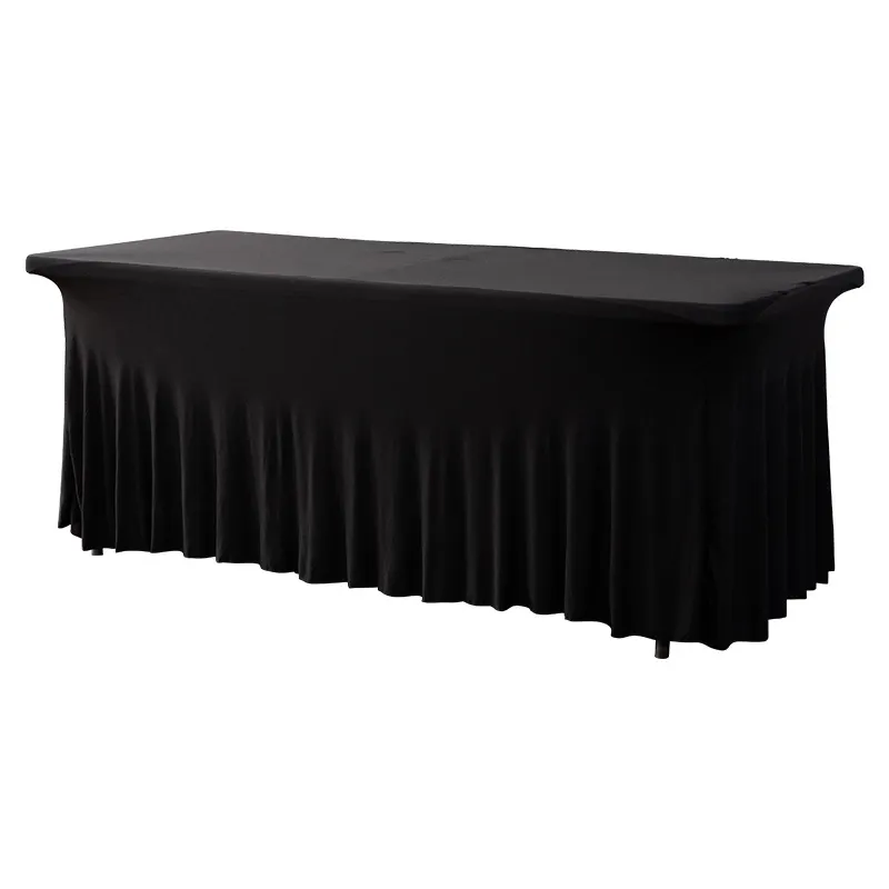 6 ft Black  Rectangular Cover Polyester Spandex  Table Cloth Skirt  With Ruched For Birthday Party Banquet