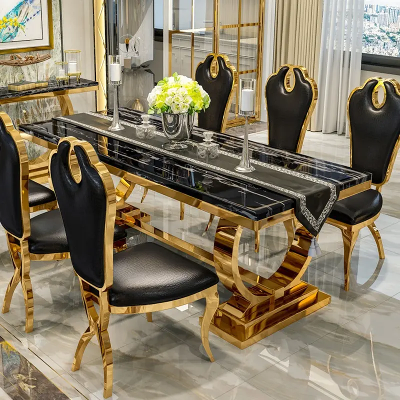 Factory Gold SS Modern Dinning Table Marble Dining Table Set With 6 Seaters