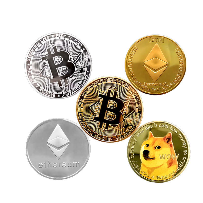 Bitcoin Btc Ethereum Eth Dogecoin Gold Silver Plated Metal Souvenir Coin for Bitcoin Fans Commemorative