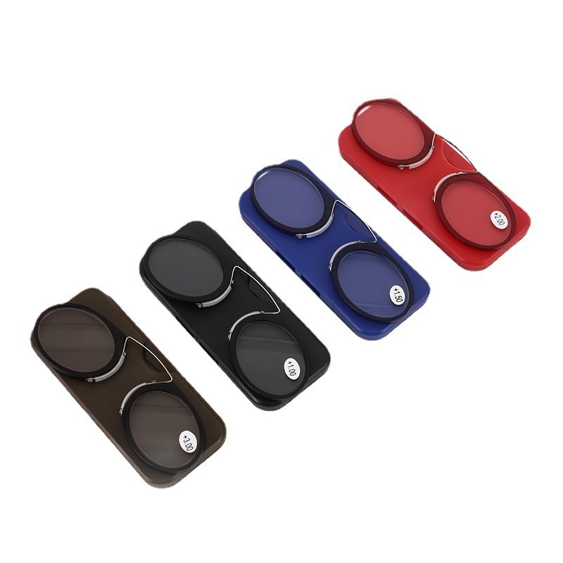 High End Fashion Flexible Stainless Steel Nose Clip Ultra-thin HD Man Women Portable Reading Glasses with case
