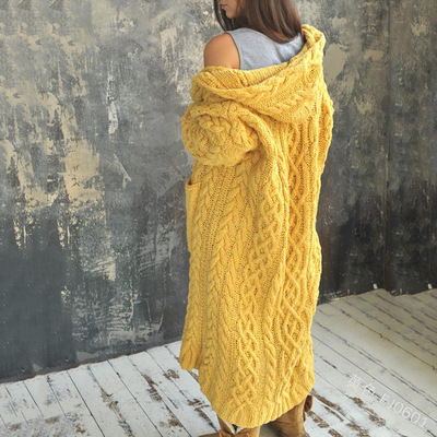 Cardigan Women Plus Size Solid Color Long Sleeve Braid Knit Cardigan Hooded Sweater Coat Overcoat Loose Ladies Sweaters Coat