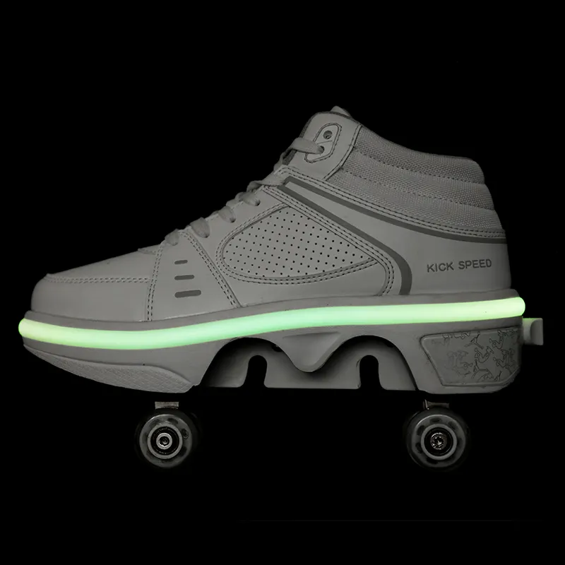 kids kick out wheeled shoes , roller shoes with retractable wheels , led light up children roller skate shoes with wheels