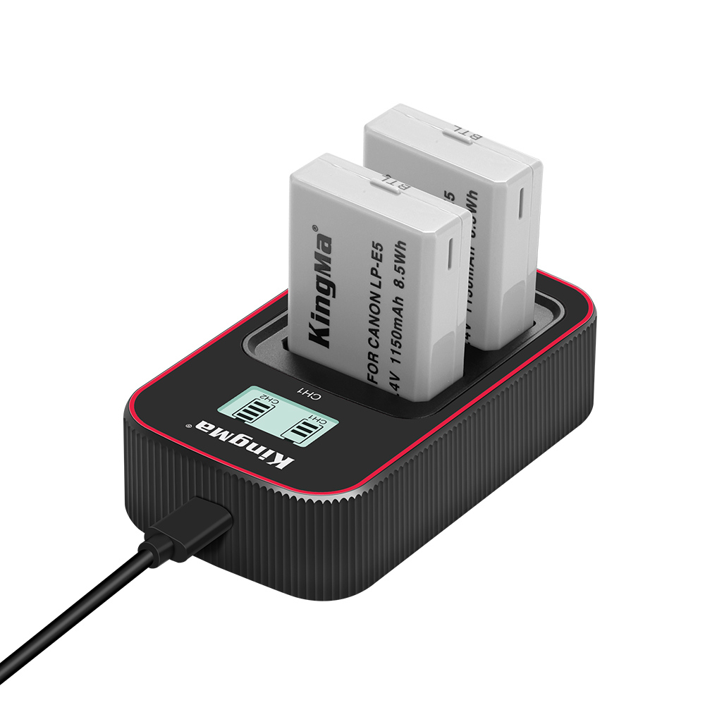 Kingma Replacement LP-E5 Battery ( 2 pack ) And Dual Type-c Charger For Canon EOS 450D 500D 1000D KISSX2 X3