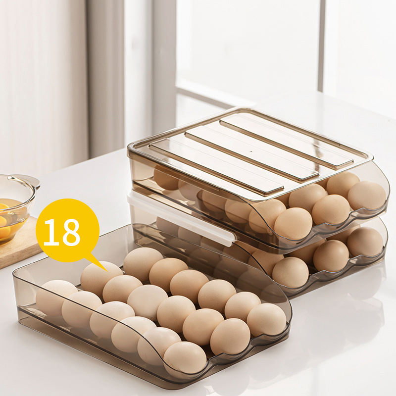 2 Layers Transparent Egg Storage Box Stackable Egg Organizer Egg Box Rolling Type Preservation Container