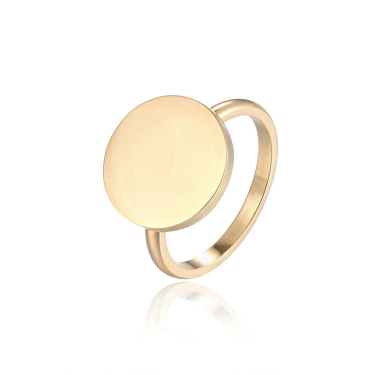 Gold Plated Stainless Steel DIY Round Pinky Personalized Engraved Ring For Women Mens