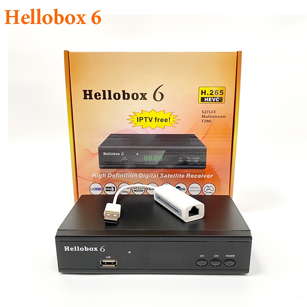 Спутниковый ресивер Hellobox 6 с поддержкой H.265 HEVC RJ45 USB WiFi авто Powervu Scam + Cccam Newcam Hellobox6