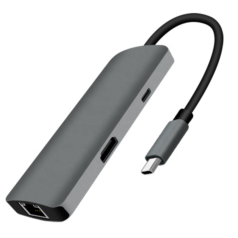 Сетевой адаптер PD 7 в 1, USB 3,0 адаптер для TF, SD-карты, гигабитный сетевой порт, HD MI, блок питания