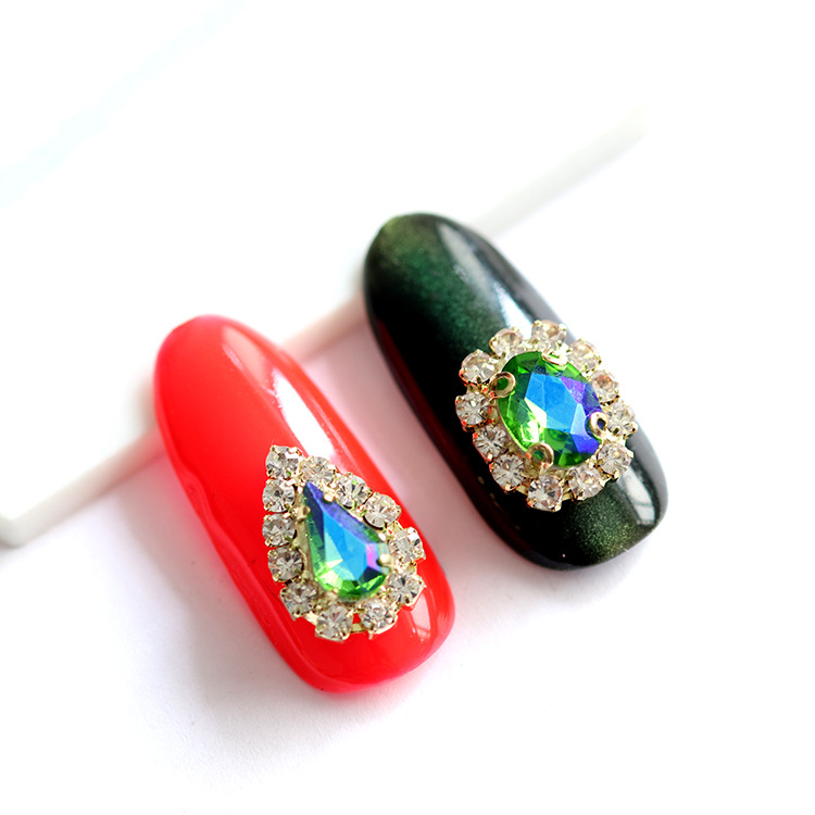 Metal Shield Nail Art Decorations Oval Colorful Water Droplets DIY Glass Gem Nail Charms Jewelry Rhinestones For Nails Tips