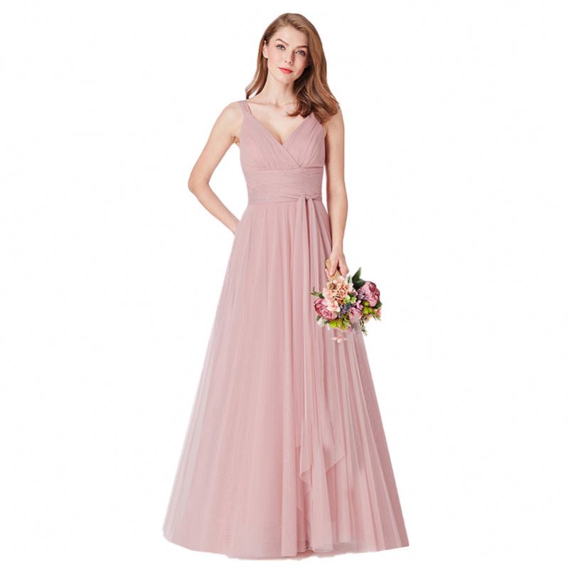 Hot Sale Formal Dresses Wedding Party Soild Color Strap Sexy Night Dress V Neck Sleeveless Backless Bridesmaid Wedding Dress