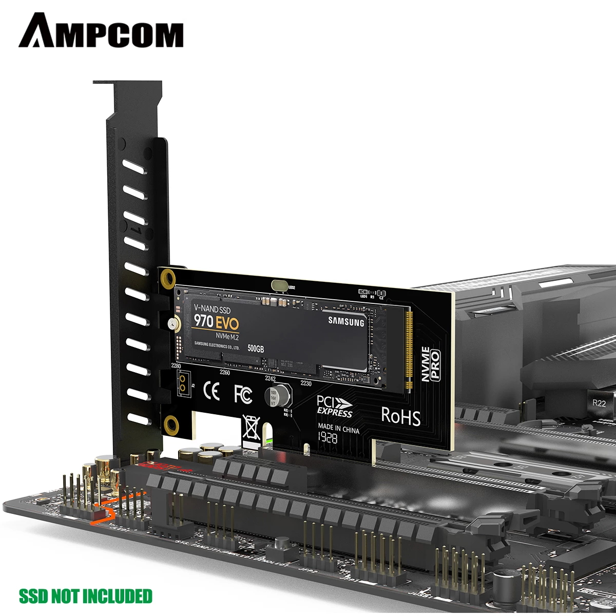 AMPCOM M key Connector M.2 NVME SSD to PCIE Interface Express 4,0x4, конвертер для SSD 2230-2280 M2