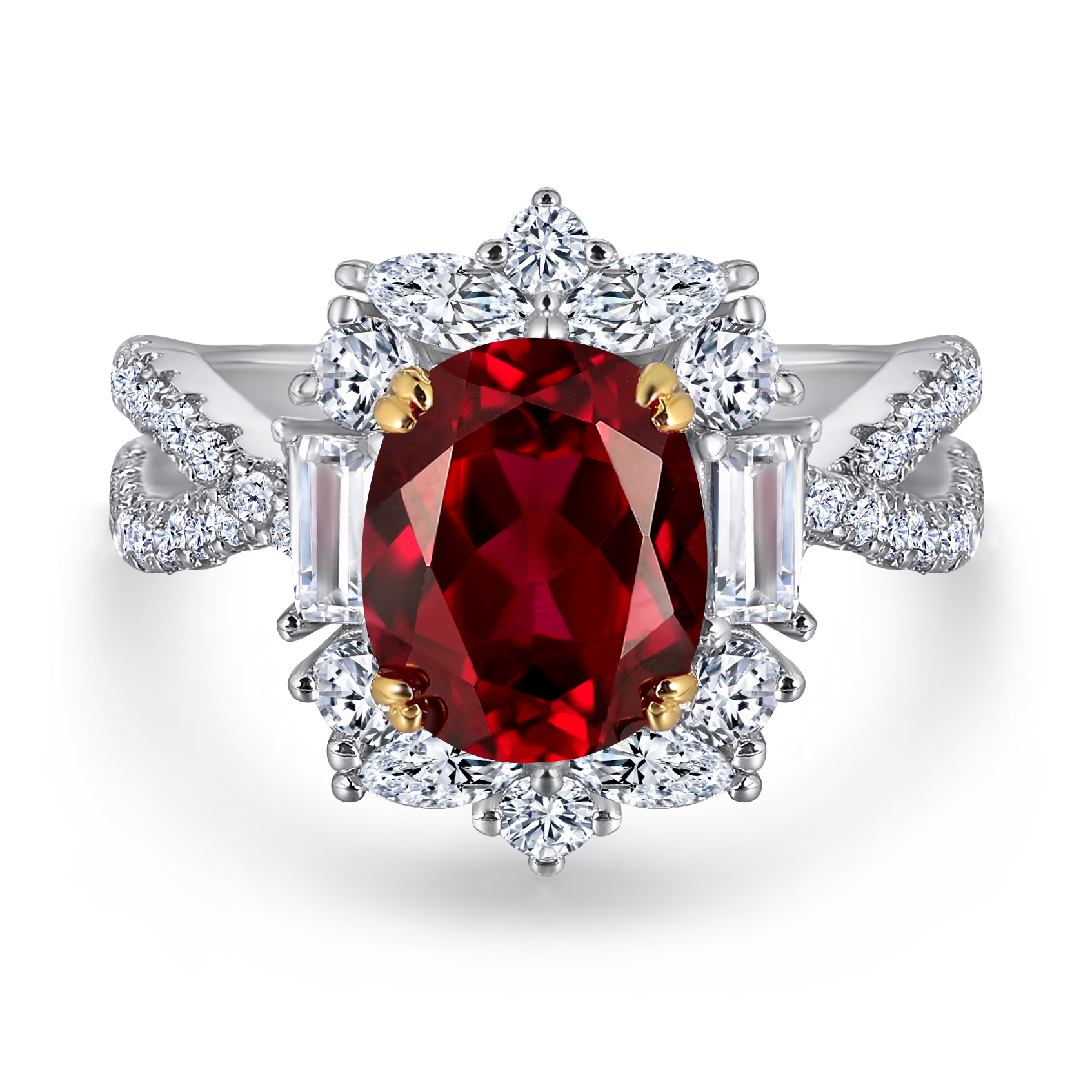 Fashion New Product Engagement Party Platinum Plated High Carbon Dril 925 Sterling Silver Red Color Gemstone Finger Ring