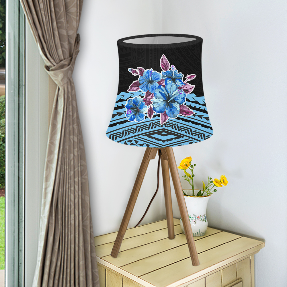 Hawaiian Polynesian Tribal Hibiscus Flower Floral Blue Printing Lampshade for Home Decor with Frame Metal for Lighting Accessory