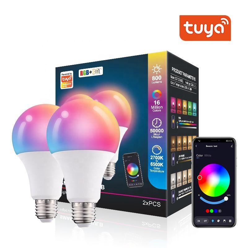 Tuya Smart лампочки App контроль 2700k-6500k RGBCW + CCT смарт-лампы в виде Google Home 9w E26 E27 B22 A60 806lm LED Tuya wifi смарт-лампы