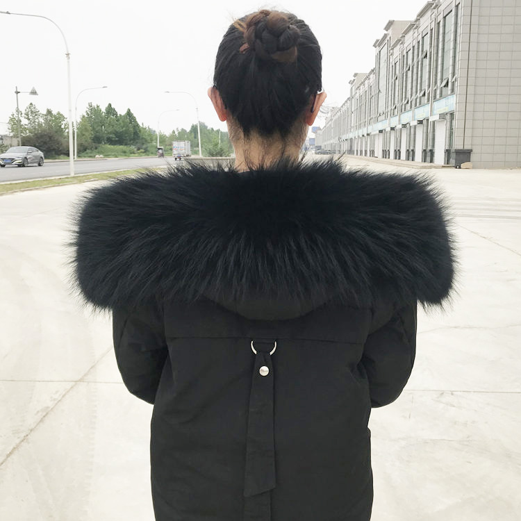 Real black raccoon fur natural raccoon fur trim hood