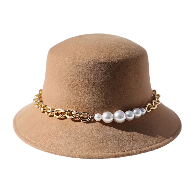 Autumn and winter new ladies pearl formal hat lady fashion wool temperament top hat felt hat