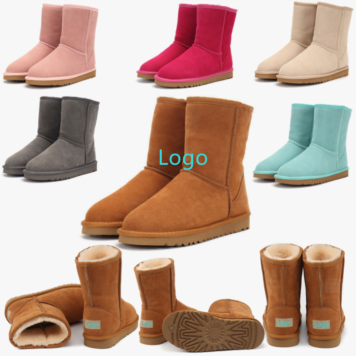 OEM 12 Colors Classics Cow Leather Womens Snow Boots Drop Shipping Mid-calf Warm Fur Winter Boots