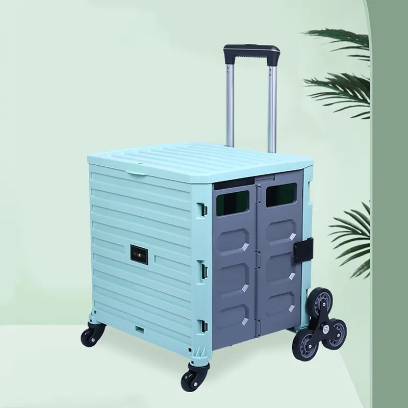 New product factory colorful design plastic foldable stair-climbing luggage cart with wheels