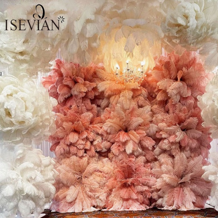 ISEVIAN цветные страусиные перья стены события фото фон Стена розовые страусиные перья