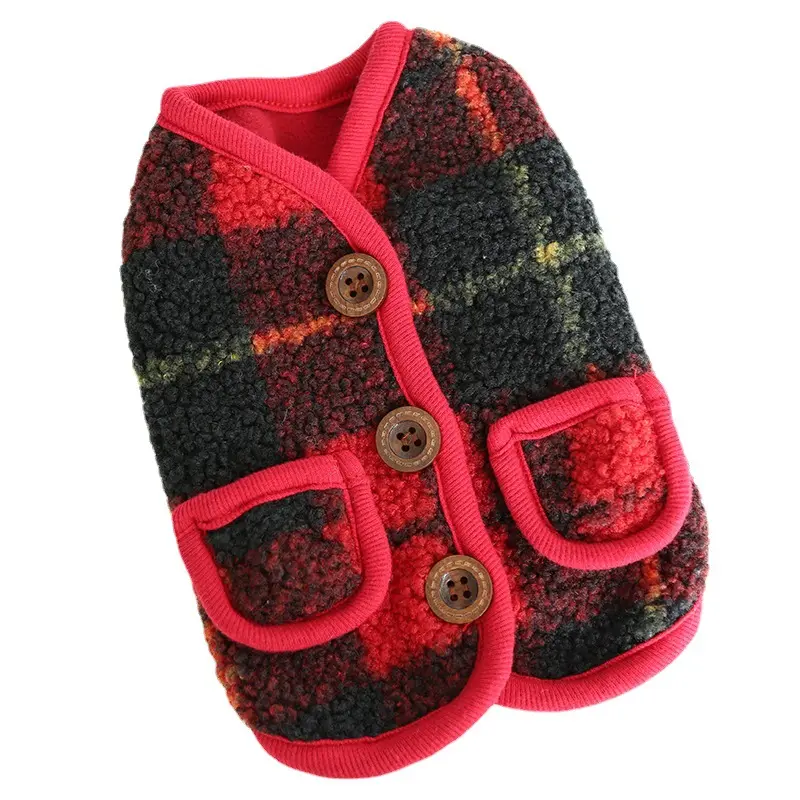 Wholesale New Pet Clothing Dog Clothes Fashion Classic Red Plaid Korean Pets Vest Coat Autumn And Winter Dog Jacket For Puppy